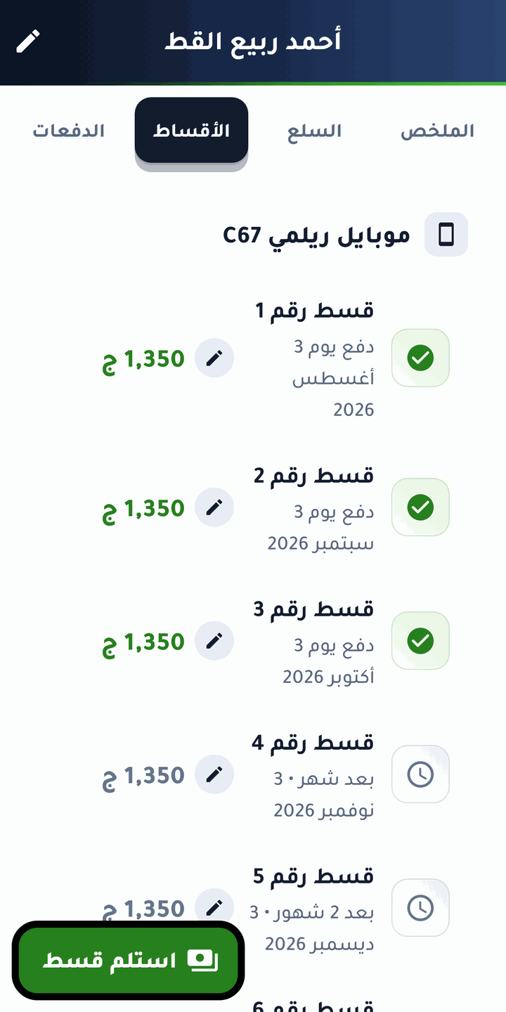 جدول أقساط العقد